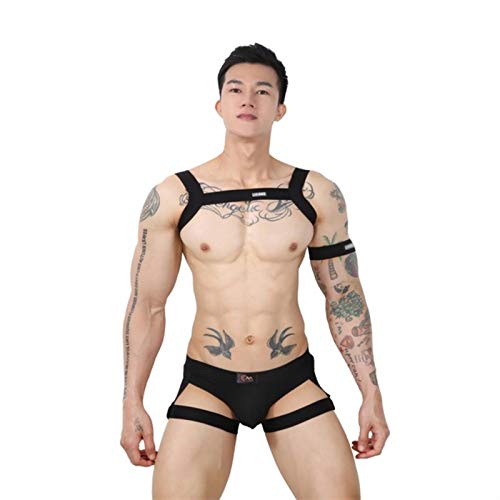 SEXYSY Cinturones de arnés de Pecho de Cuerpo elástico con Cuello Halter para Hombre con   suspensorio Tangas Body Lencería Sexy para Traje de Club Nocturno