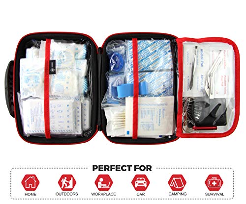 SHBC Kit de Primeros Auxilios (228 Piezas) Compacto Diseñado para Cuidados Familiares de Emergencia. Carcasa de EVA a Prueba de Agua. Esta Bolsa es Ideal para el Coche, Barco, Camping, Oficina. Rosa