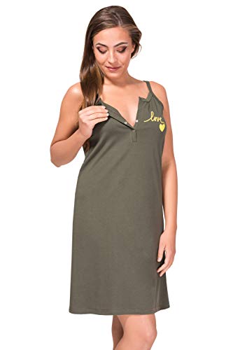 Sibinulo Camisón de Maternidad Pijama Lactancia Ropa de Dormir de Lactancia Hospital Camisón para Madres Caqui S