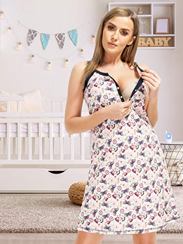 Sibinulo Camisón de Maternidad Pijama Lactancia Vestido Hospital Camisón para Madres Prado Blanco S