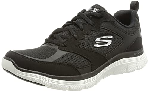 Skechers Flex Appeal 4.0-Active Flow, Zapatillas Mujer, Negro (BKW Black Leather/Mesh/White Trim), 36 EU