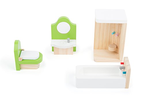 Small Foot- Muebles Madera casa, Incluyendo un Soporte de Lavado, baño, Ducha y Inodoro, Adecuado dobladas, Accesorios de muñeca Ideales para niños a Partir de 3 años (10872)