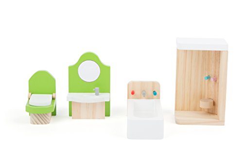 Small Foot- Muebles Madera casa, Incluyendo un Soporte de Lavado, baño, Ducha y Inodoro, Adecuado dobladas, Accesorios de muñeca Ideales para niños a Partir de 3 años (10872)