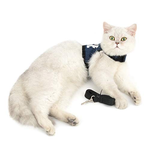 smalllee_Lucky_Store Conjunto de arnés y Correa de Malla Suave con Estampado de policía para Gatos a Prueba de Escape Ajustable sin tirones para niños Cachorros Gatitos Conejos Perros, Azul Oscuro, M