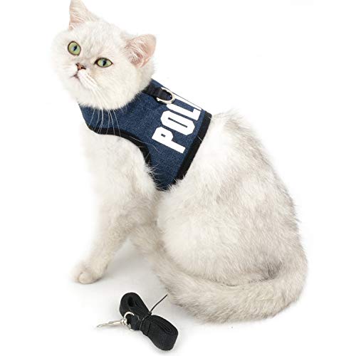 smalllee_Lucky_Store Conjunto de arnés y Correa de Malla Suave con Estampado de policía para Gatos a Prueba de Escape Ajustable sin tirones para niños Cachorros Gatitos Conejos Perros, Azul Oscuro, M