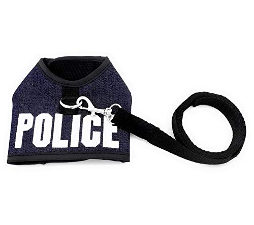 smalllee_Lucky_Store Conjunto de arnés y Correa de Malla Suave con Estampado de policía para Gatos a Prueba de Escape Ajustable sin tirones para niños Cachorros Gatitos Conejos Perros, Azul Oscuro, M