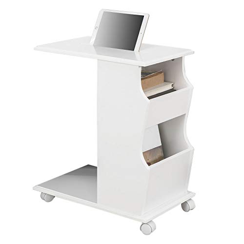 SoBuy® FBT67-W,ES Mesa Auxiliar con 2 Estantes, Consola,Mesita de Noche con Ruedas para iPad, Teléfono o Lampara