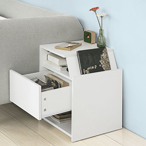 SoBuy FRG261-W,Mesa Auxiliar con 1 Cajón, Consola,Mesita de Noche,Blanco, H51cm,ES