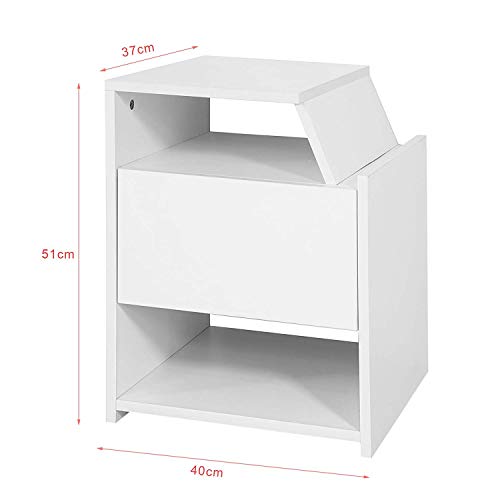 SoBuy FRG261-W,Mesa Auxiliar con 1 Cajón, Consola,Mesita de Noche,Blanco, H51cm,ES