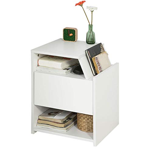 SoBuy FRG261-W,Mesa Auxiliar con 1 Cajón, Consola,Mesita de Noche,Blanco, H51cm,ES