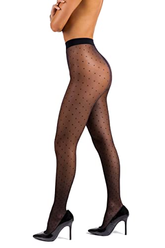 sofsy Medias con Patrón de Puntos para Mujeres Pantimedias Semi Transparentes de 20 Denieres Negro Black 2 - Small