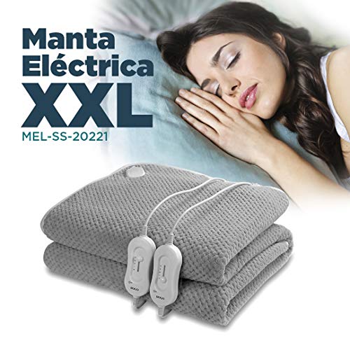 SOGO SS-20221 - Manta Eléctrica Lavable de Lana de Coral, Calentador de Cama 160 x 140 cm Cama Doble, 3 Potencias, Calienta Cama 60x2 Watts, Gris (160 x 140)