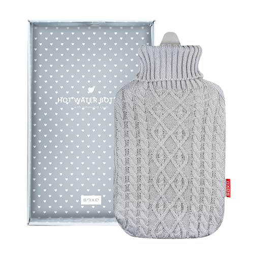 soxo Bolsa de Agua Caliente con Funda Mullida 1,8L en Caja de Regalo, Gris