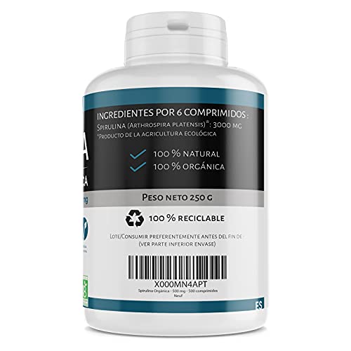 Spirulina Orgánica - 500 mg - 500 comprimidos