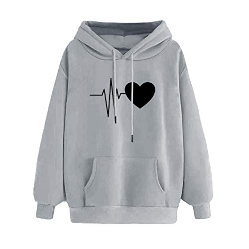 Spritumn Sudadera con Capucha de Mangas Largas Mujer Baratas para Otoño Invierno，Estampado de Latido del Corazón Hoodies Sweatshirt Chica