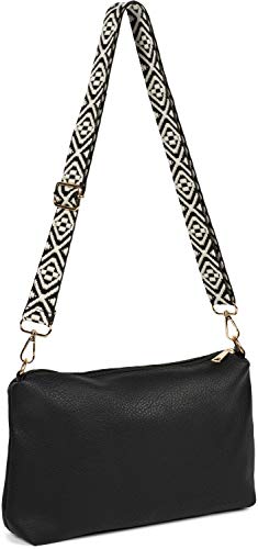 styleBREAKER Bolsillos Correa de Hombro con patrón Azteca, Correa de Bolso Intercambiable con mosquetón, Ajustable, Unisex 02013015, Color:Negro-Blanco