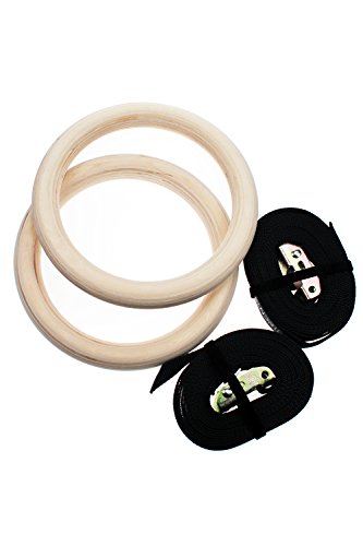 SUNDRIED Anillas de Gimnasia de Madera con Correas de Ejercicios de Gimnasia Anillos de Gimnasia Anillos Cross fit Atlética Dip Gym Rings