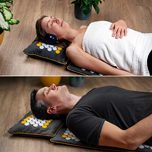 Sunshima Set de Acupresión con Almohada y Alfombrilla de Masaje - Esterilla de Acupuntura para Terapia de Bienestar Natural para Estrés, Dolor de Cuello y Espalda, Relajación Muscular, Mejor Sueño