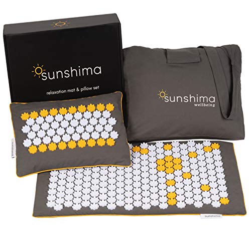 Sunshima Set de Acupresión con Almohada y Alfombrilla de Masaje - Esterilla de Acupuntura para Terapia de Bienestar Natural para Estrés, Dolor de Cuello y Espalda, Relajación Muscular, Mejor Sueño