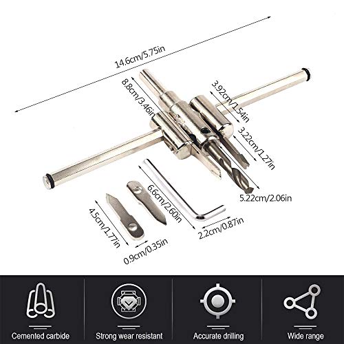 Swetup 30-300mm Ajustable Círculo Agujero Cortador con broca de aleación de acero, kit herramienta de corte para carpintería, sierra de corte redondo, herramientas de bricolaje con orificio helicoidal