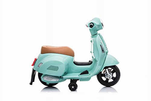 Tachan - Moto electrica mini Vespa color celeste, bateria recargable 6v, luz en faro delantero y bocina, pedal acelerador, hasta 25 kg, puede alcanzar los 3 km/h (711T00644 CPA TOY GROPU TRADING S.L.)