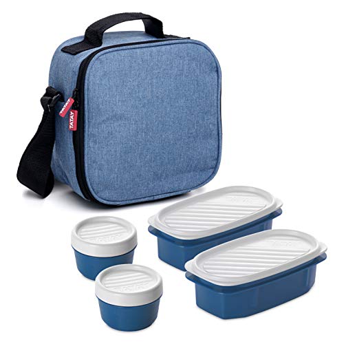 Tatay Urban Food Casual, Bolsa Térmica Porta Alimentos, 3L de Capacidad, con 4 Tuppers Herméticas (2 x 0.5L, 2 x 0.2L), Color Denim Blue. Medidas 22.5 x 10 x 22 cm