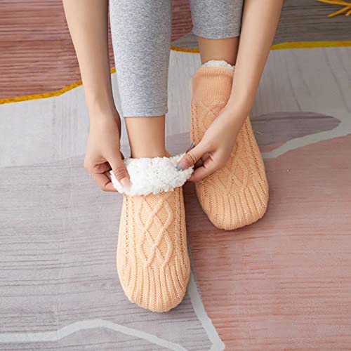 Teckey Pantuflas para Mujer: Pantuflas con Pinzas Antideslizantes Suaves y acogedoras Calcetines Engrosamiento de Invierno para Adultos con Pegamento en la Parte Inferior Calcetines cálidos