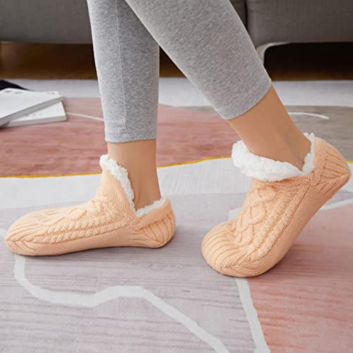 Teckey Pantuflas para Mujer: Pantuflas con Pinzas Antideslizantes Suaves y acogedoras Calcetines Engrosamiento de Invierno para Adultos con Pegamento en la Parte Inferior Calcetines cálidos