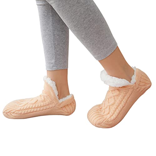 Teckey Pantuflas para Mujer: Pantuflas con Pinzas Antideslizantes Suaves y acogedoras Calcetines Engrosamiento de Invierno para Adultos con Pegamento en la Parte Inferior Calcetines cálidos