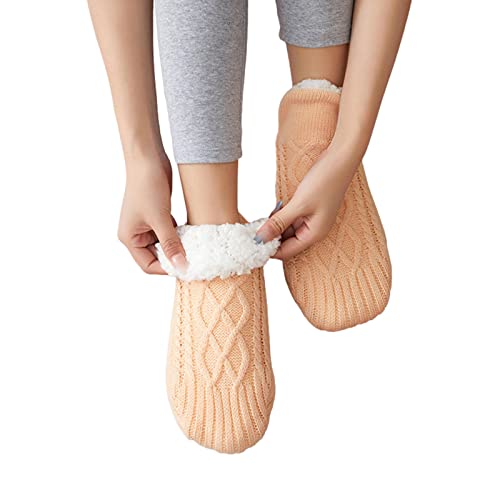 Teckey Pantuflas para Mujer: Pantuflas con Pinzas Antideslizantes Suaves y acogedoras Calcetines Engrosamiento de Invierno para Adultos con Pegamento en la Parte Inferior Calcetines cálidos