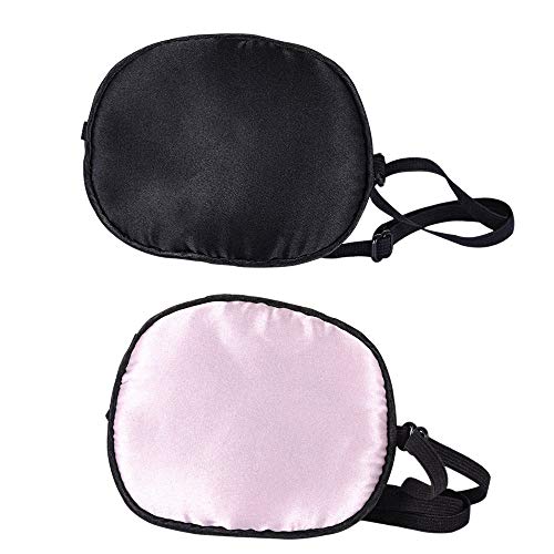 TEEAN Parche de Seda de 2 Piezas Parches EláSticos en los Ojos Parches de Ojo Perezoso para Adultos Estrabismo de la AmbliopíA Del Ojo Vago,Negro y Rosa