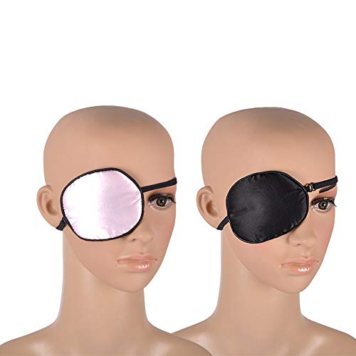 TEEAN Parche de Seda de 2 Piezas Parches EláSticos en los Ojos Parches de Ojo Perezoso para Adultos Estrabismo de la AmbliopíA Del Ojo Vago,Negro y Rosa