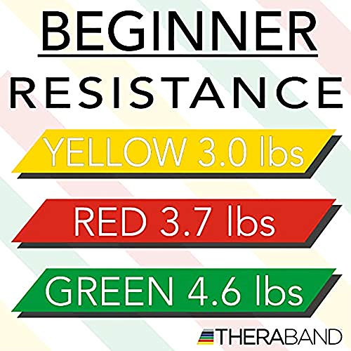 Theraband Resistance Band Set, Professional Latex Elastic Bands for Upper & Lower Body, Core Exercise, Physical Therapy, Lower Pilates, At-Home Workouts, & Rehab, 5 Foot, Yellow, Red & Green, Beginner