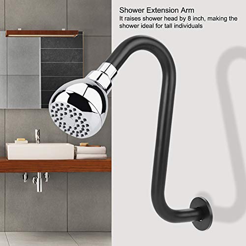 Tissting Brazo de Extensión de Ducha de 8 Pulgadas, Extensor de Cabezal de Ducha Curvo en S de Gran Alturas 201 de Acero Inoxidable G1/2" Accesorio de Baño Durable, Negro