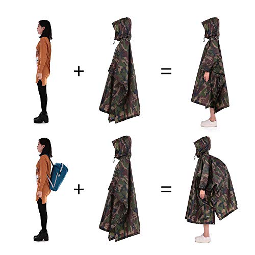 TOMSHOO Poncho de Lluvia con Capucha Chubasquero Impermeable Ligero Multifuncional como Toldo Manta Estera de Camping para Senderismo Ciclismo Unisex