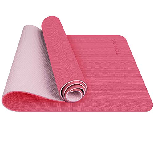 TOPLUS Esterilla Yoga Antideslizante Alfombrilla de Yoga Esterilla Pilates Esterilla Deporte- con Correa de Hombro 183cm x 61cm (Rosa y Violeta Clara)