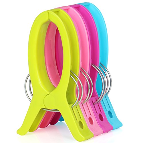 TRIXES 4 x Ganchos Grandes Pinzas de Toalla de Playa - Playa Toalla Clips - Ideal para Vacaciones - en Colores Surtidos Edición de Lujo con Resortes de Metal Reforzado