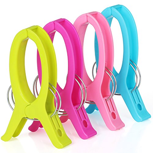 TRIXES 4 x Ganchos Grandes Pinzas de Toalla de Playa - Playa Toalla Clips - Ideal para Vacaciones - en Colores Surtidos Edición de Lujo con Resortes de Metal Reforzado