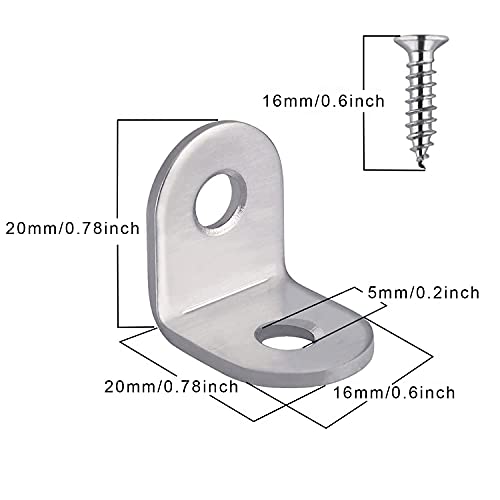 TSHAOUN 18 Piezas Soporte de Esquina, Escuadras Metalicas para Estanterias, Soporte de Esquina 90 Grados para Silla de Madera, Soporte de Angulo de Acero Inoxidable en Forma de L con Tornillos (20mm)