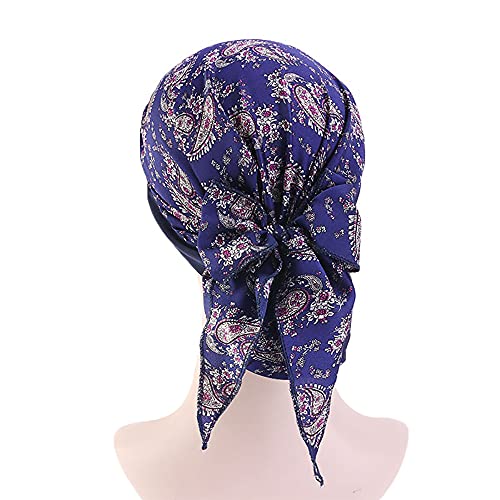 Turbante Gorra Pañuelo para Cabeza De Tela De Mujer para Cáncer Quimioterapia Chemo Oncológico Noche Pèrdida de Pelo Cabello (Azul, Talla Unica)