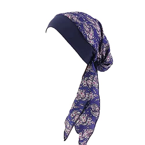 Turbante Gorra Pañuelo para Cabeza De Tela De Mujer para Cáncer Quimioterapia Chemo Oncológico Noche Pèrdida de Pelo Cabello (Azul, Talla Unica)