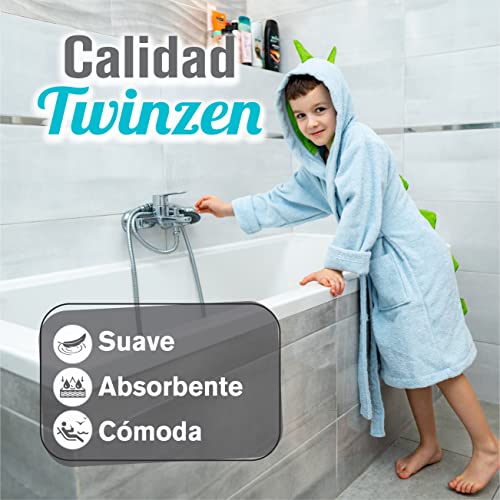 Twinzen Albornoz de Baño Dinosaurio Niño y Niña - Talla 1 - 12 Años (86-152 cm) - Bata Certificado OEKO-TEX® Sin Productos Químicos - 100% Algodón