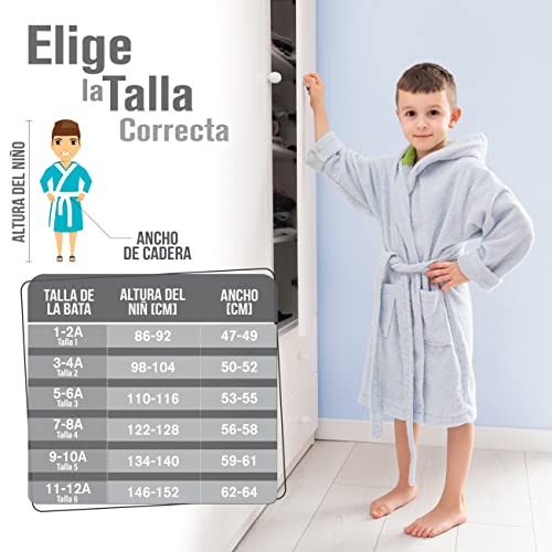 Twinzen Albornoz de Baño Dinosaurio Niño y Niña - Talla 1 - 12 Años (86-152 cm) - Bata Certificado OEKO-TEX® Sin Productos Químicos - 100% Algodón