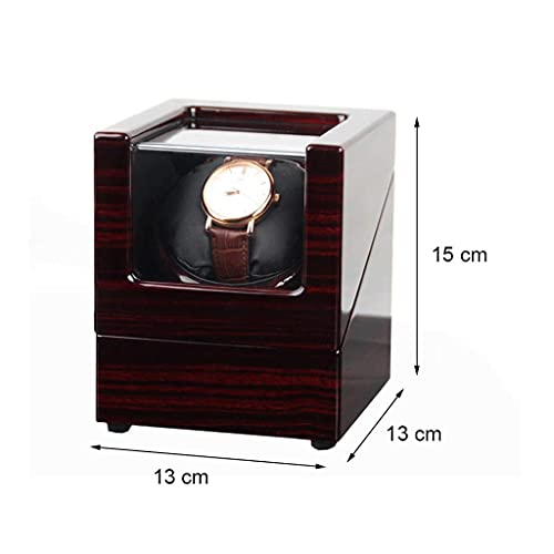 UKUOFL Caja de Relojes de Cuerda automática Devanadera de Reloj de Madera Individual con Motor silencioso, alimentada por batería o Adaptador de CA (Negro) (Color: A001) Happy House