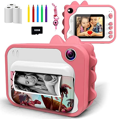 Uleway Cámara Instantánea para Niños, Cámara de Fotos con Pantalla de 2,4 Pulgadas, Cámaras Digitales con Papel de Impresión y Tarjeta SD de 32GB, Regalos Juguete para Niños y Niñas 3 a 12 Años (Rosa)