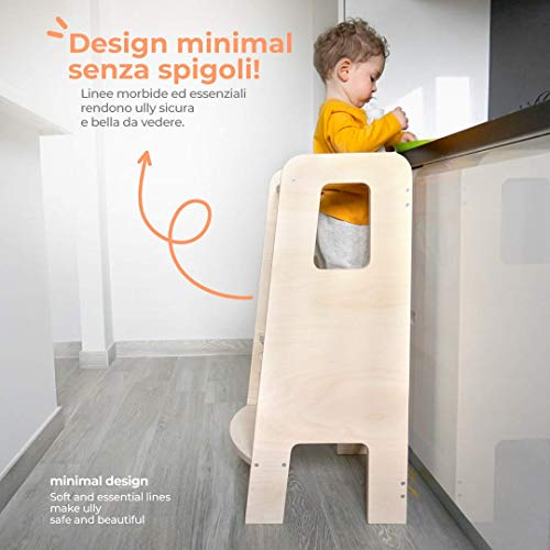 ully Natural by moblì® | Torre de Aprendizaje de madera natural hecha en Italia | Diseñada por educadores especializados en el método Montessori | Torre de aprendizaje con estantes regulables