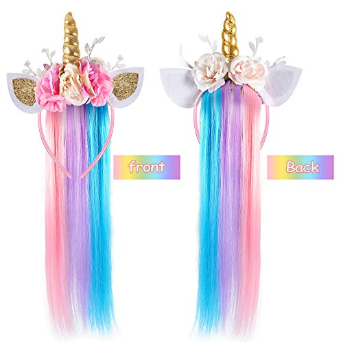 vamei Diadema Unicornio Niña con Unicornio Peluca Unicornio Disfraz Accesorios para Niñas Cosplay Halloween Carnaval