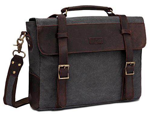 VASCHY Bolso Bandolera Hombre,Bolso Hombre Vintage Piel Lona Bolsa Mensajero Maletas para 14 Pulgadas Portatil Maletin Caballero Escuela Trabajo Viajes Gris