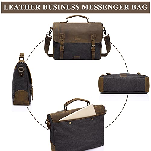 VASCHY Bolso Hombre, Bolsos Bandolera Hombre Lona Cuero Bolsa Mensajero Vintage Maletas para Ordenador 14 Pulgadas Maletin Caballero Escuela Trabajo Gris