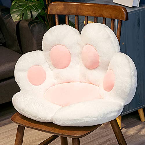 Verdelif Cojín Lindo para Silla Cojín para Asiento de Escritorio con Forma de Pata de Gato, Cojín de Respaldo de Cintura cálida de Felpa Suave Cojín para Silla con Forma de Pata de Oso, Blanco